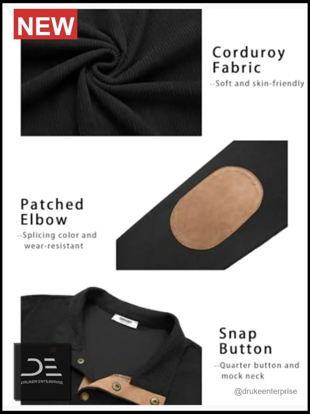 Men's Corduroy Long Sleeve Pullover Quarter Button Sweatshirt
